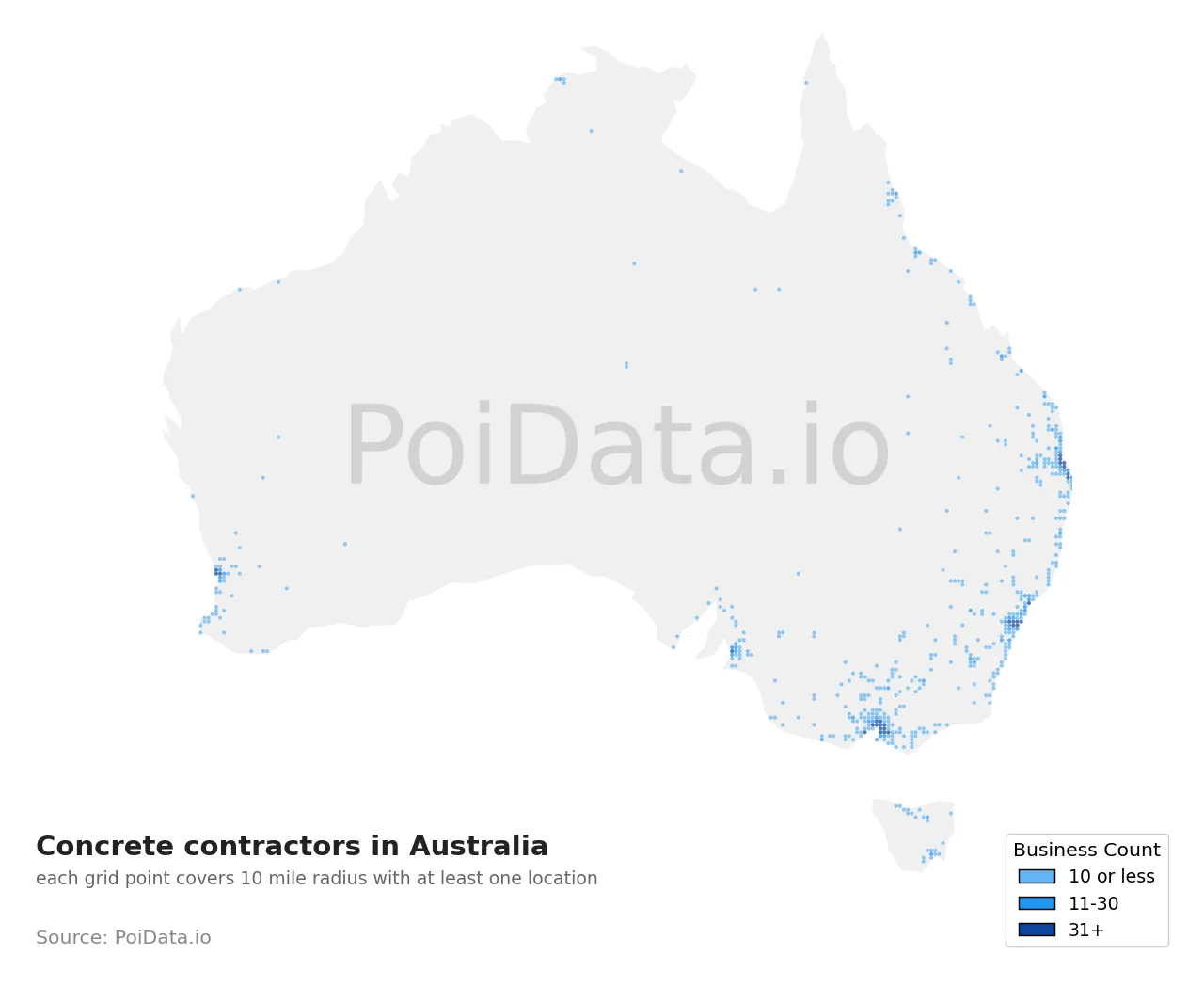 Concrete contractor density map for Australia