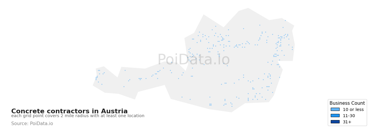 Concrete contractor density map for Austria