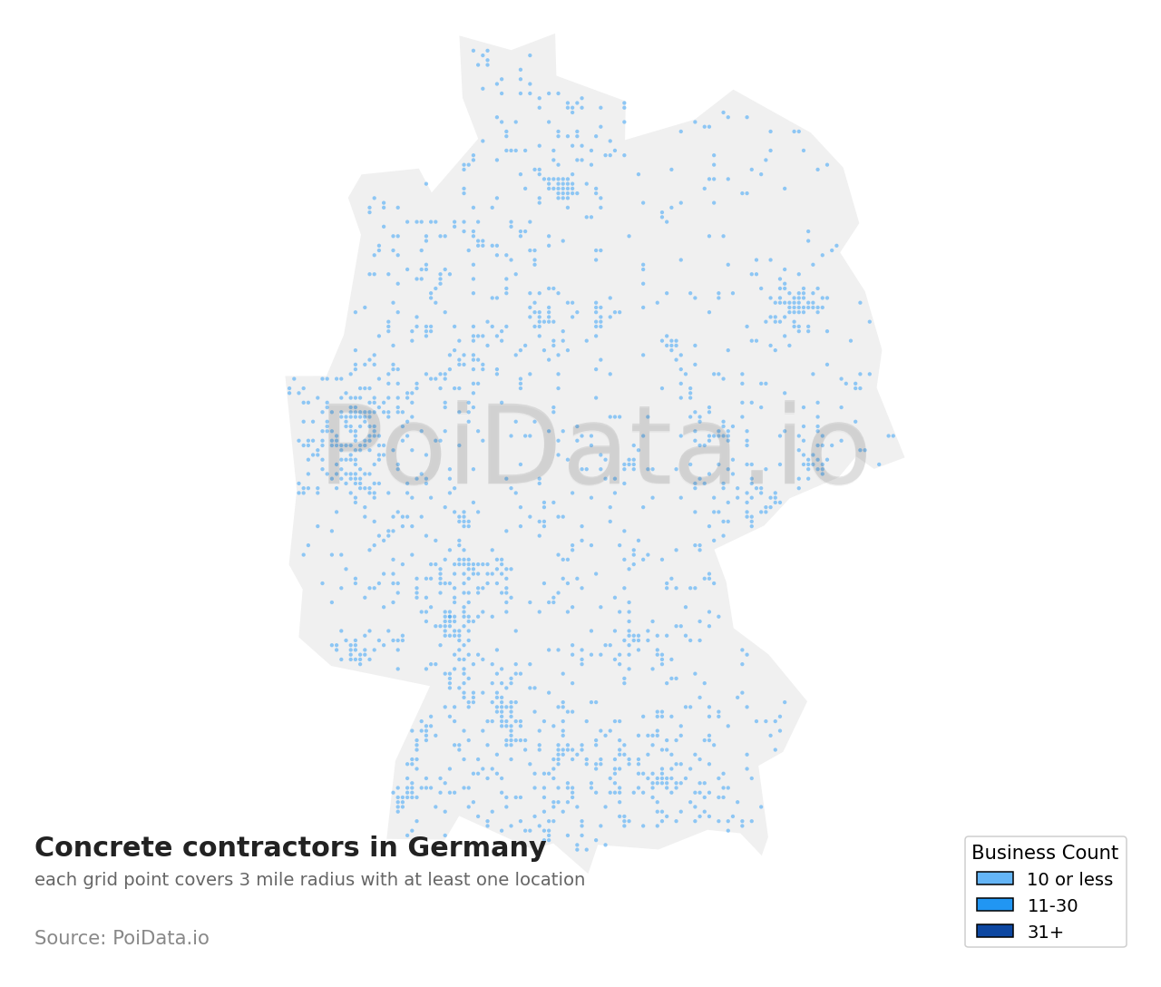 Concrete contractor density map for Germany