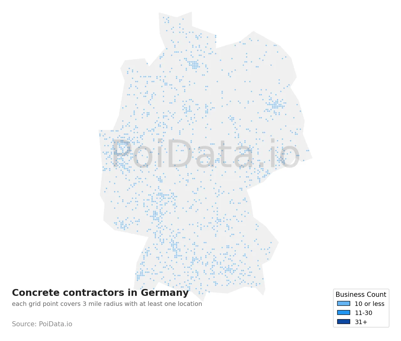Concrete contractor density map for Germany