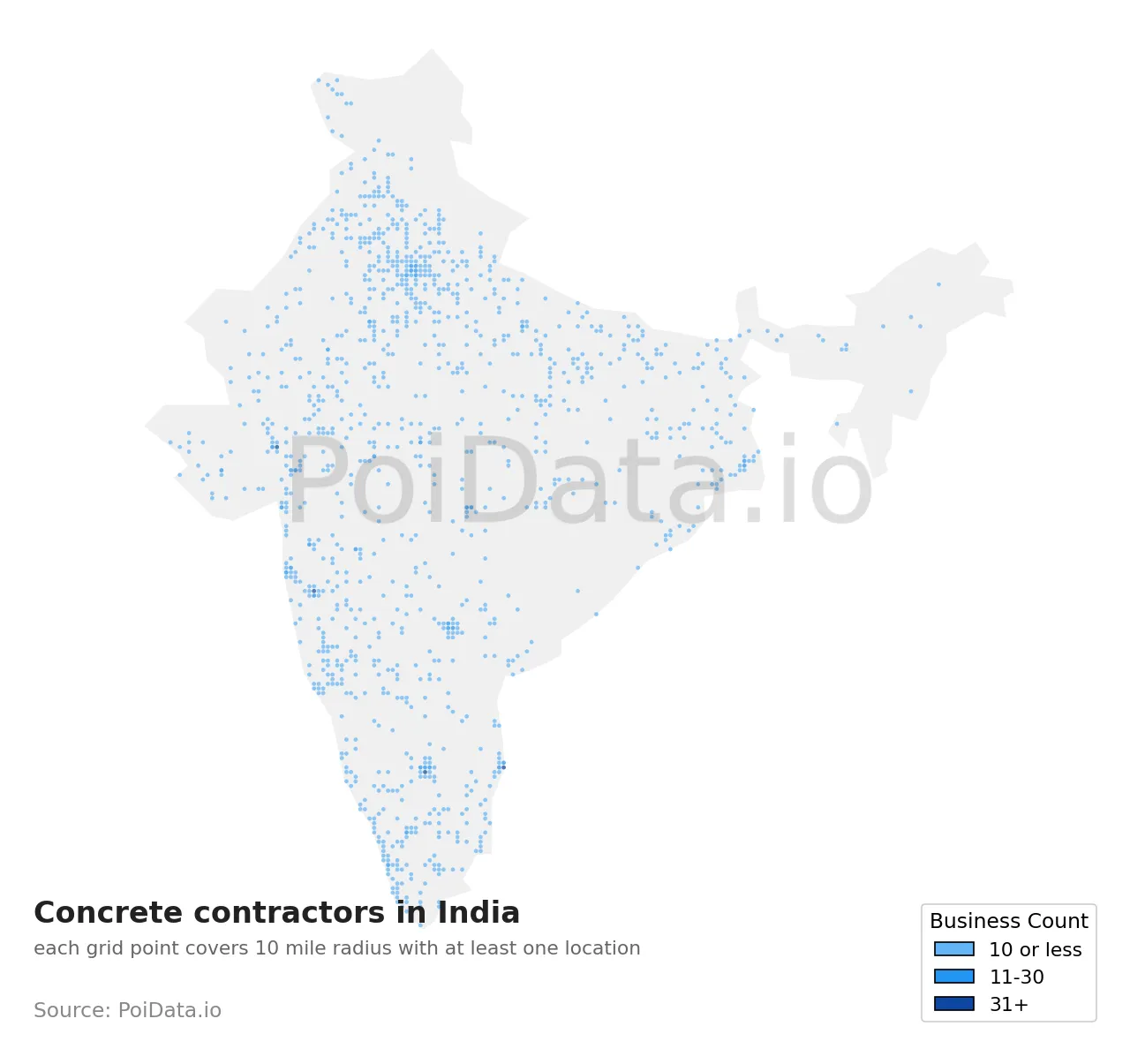 Concrete contractor density map for India