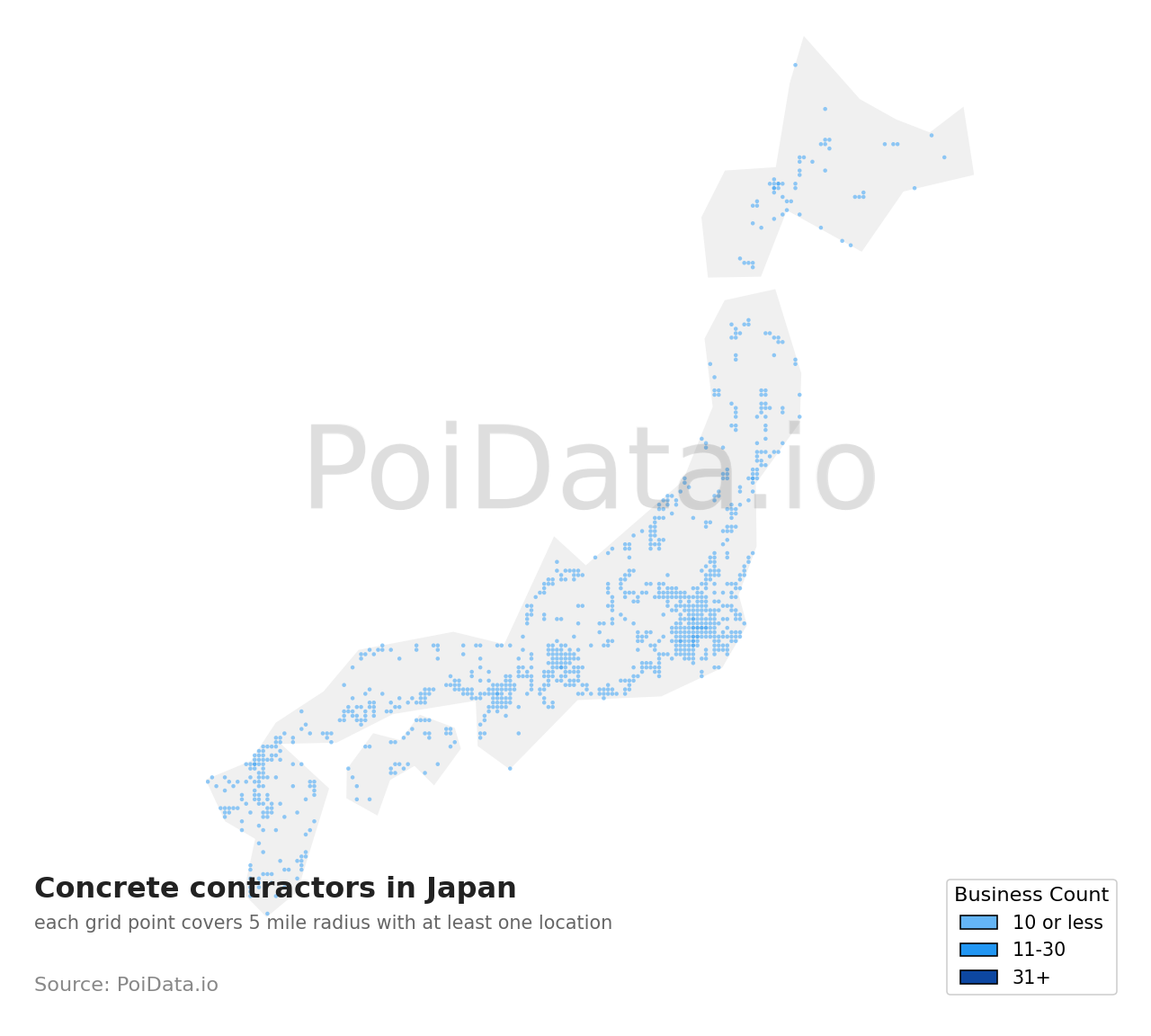 Concrete contractor density map for Japan