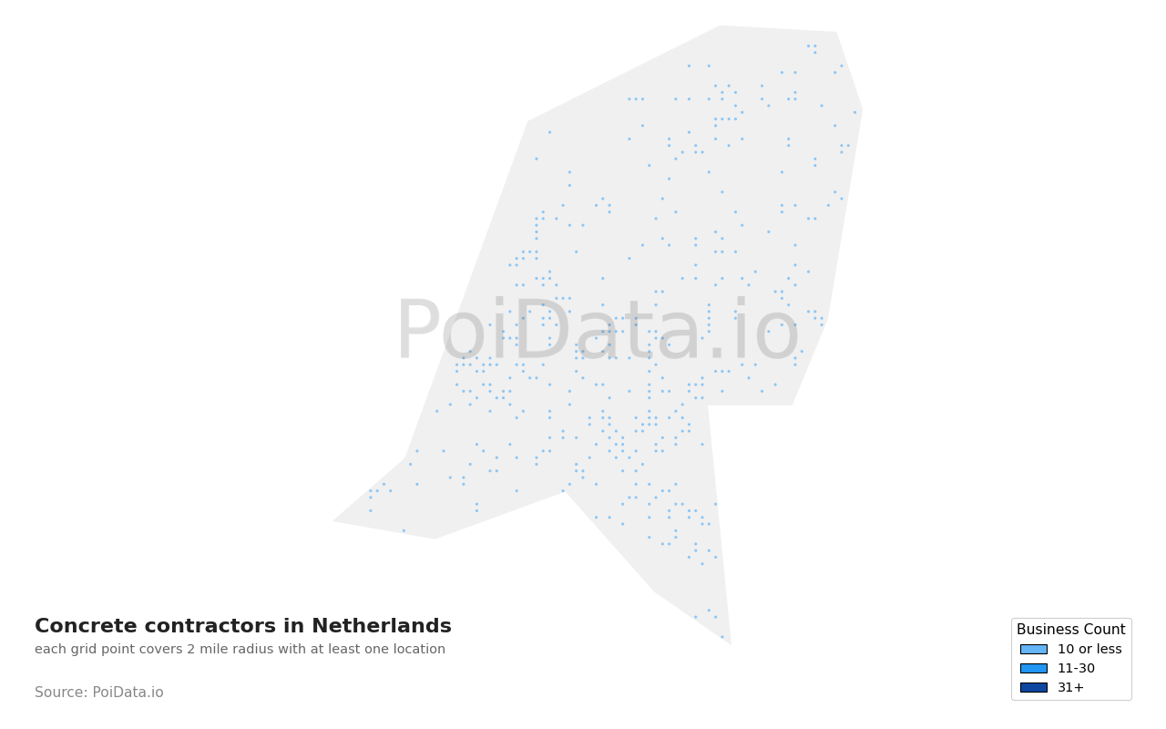 Concrete contractor density map for Netherlands