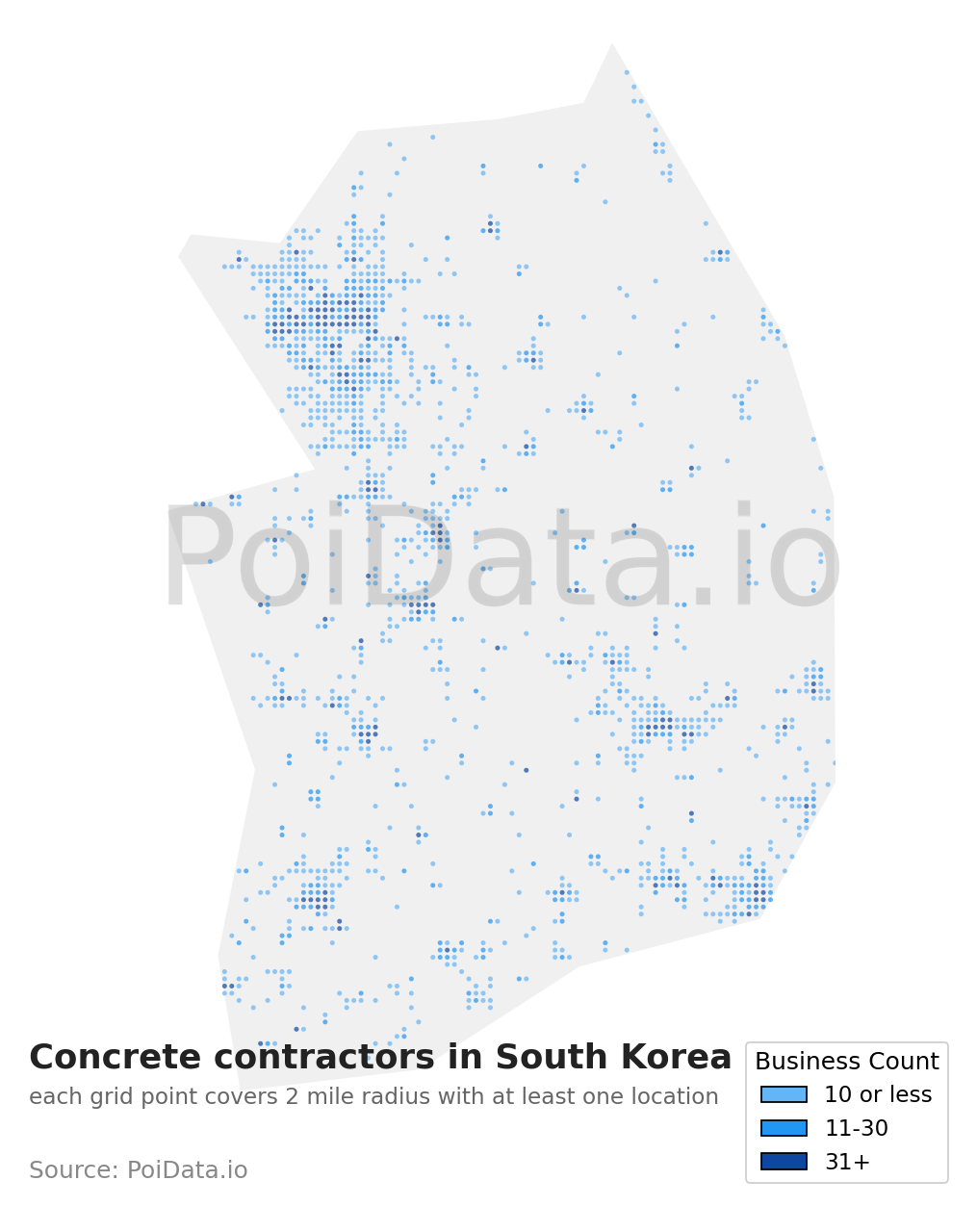 Concrete contractor density map for South Korea