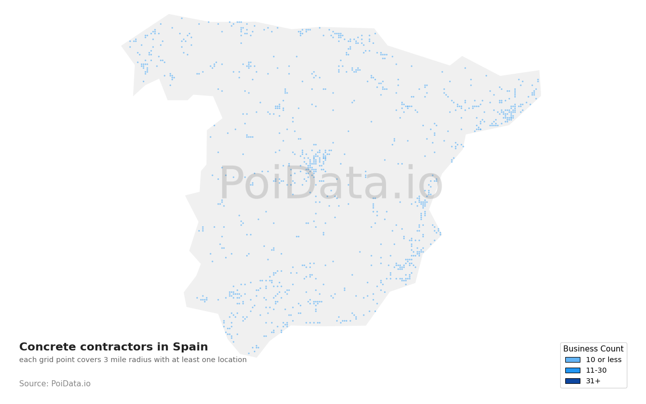 Concrete contractor density map for Spain