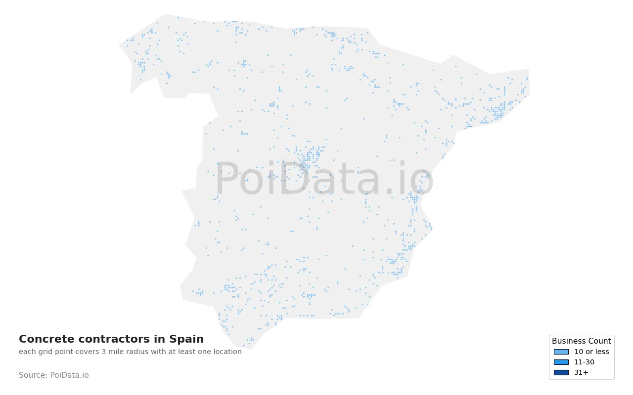 Concrete contractor density map for Spain