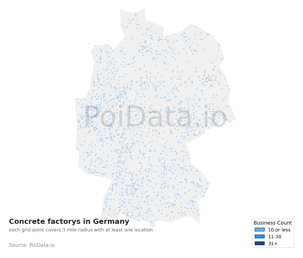 Concrete factory density map for Germany