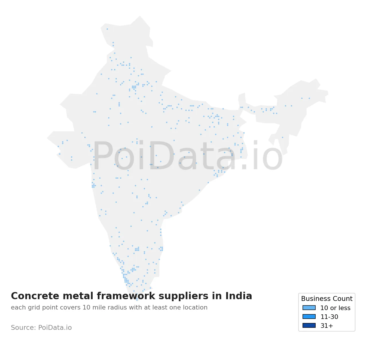 Concrete metal framework supplier density map for India