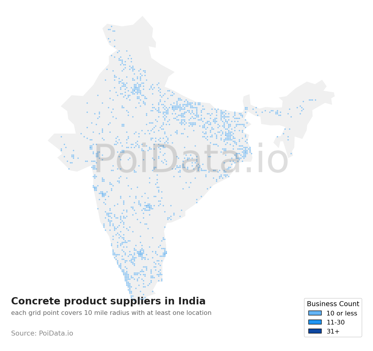 Concrete product supplier density map for India