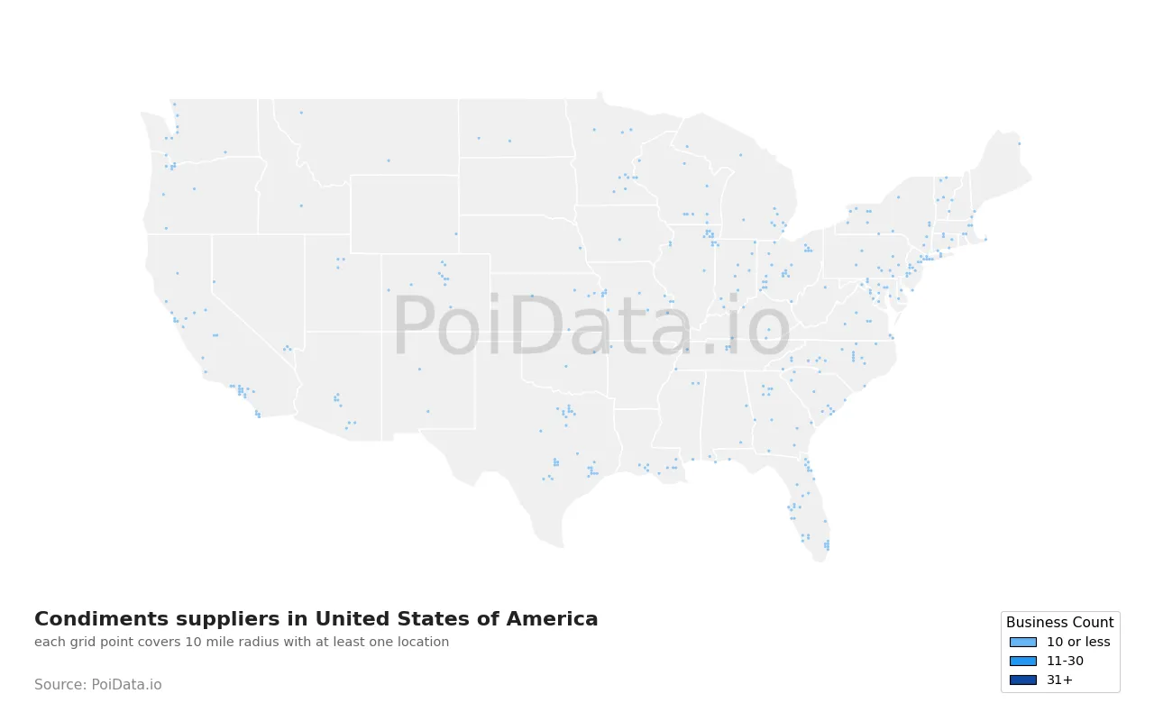 Condiments supplier density map for United States