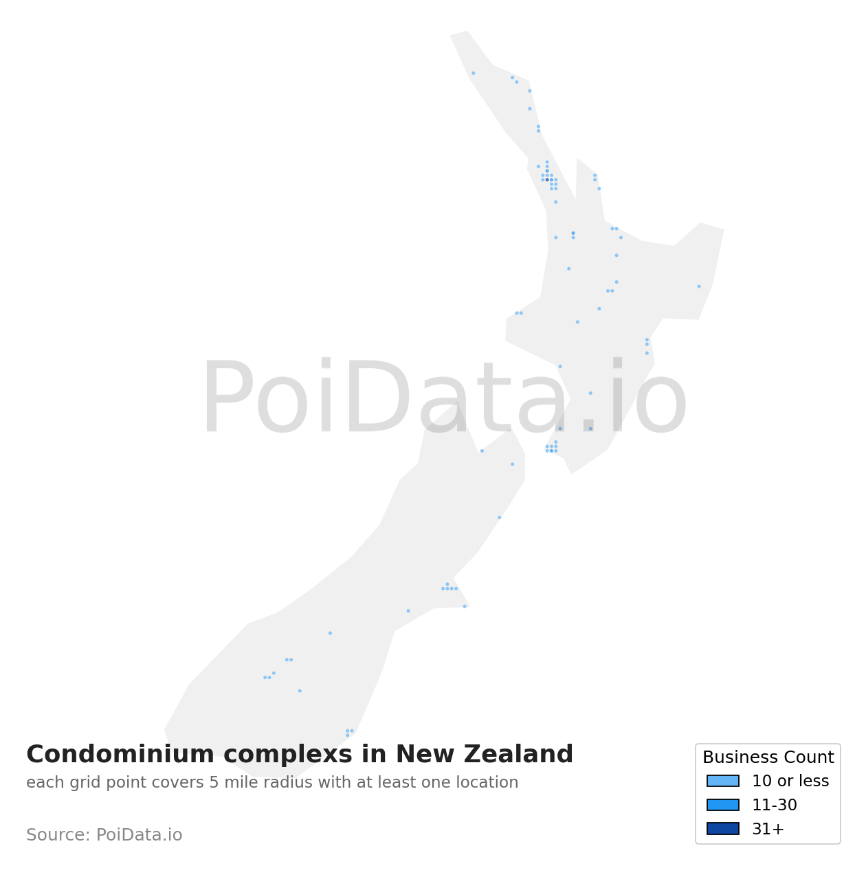 Condominium complex density map for New Zealand