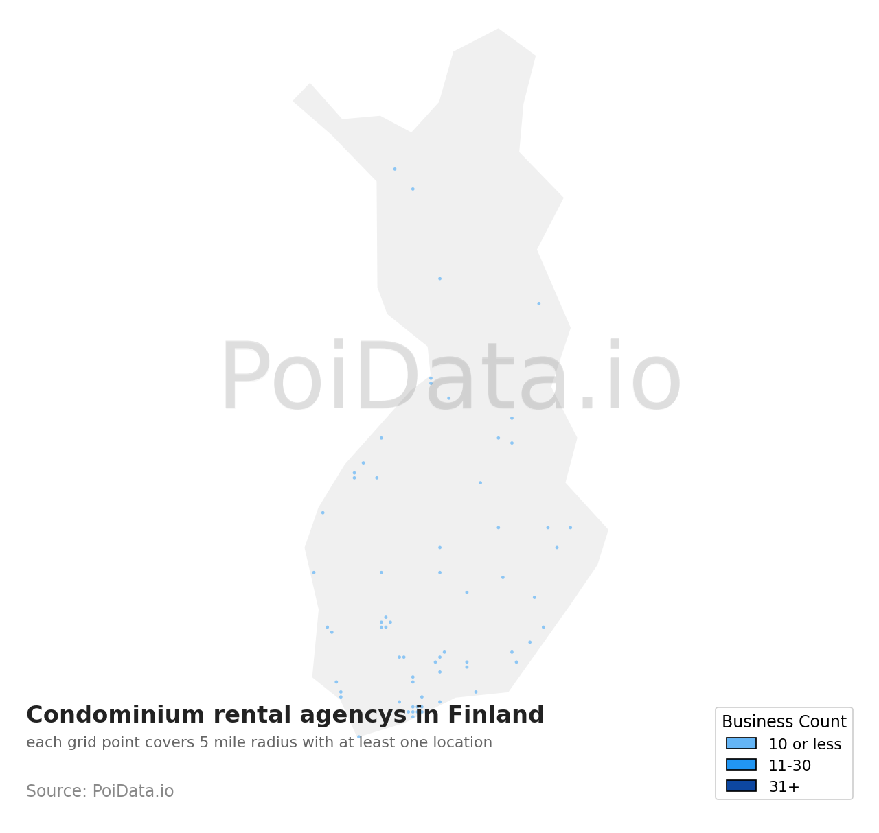 Condominium rental agency density map for Finland