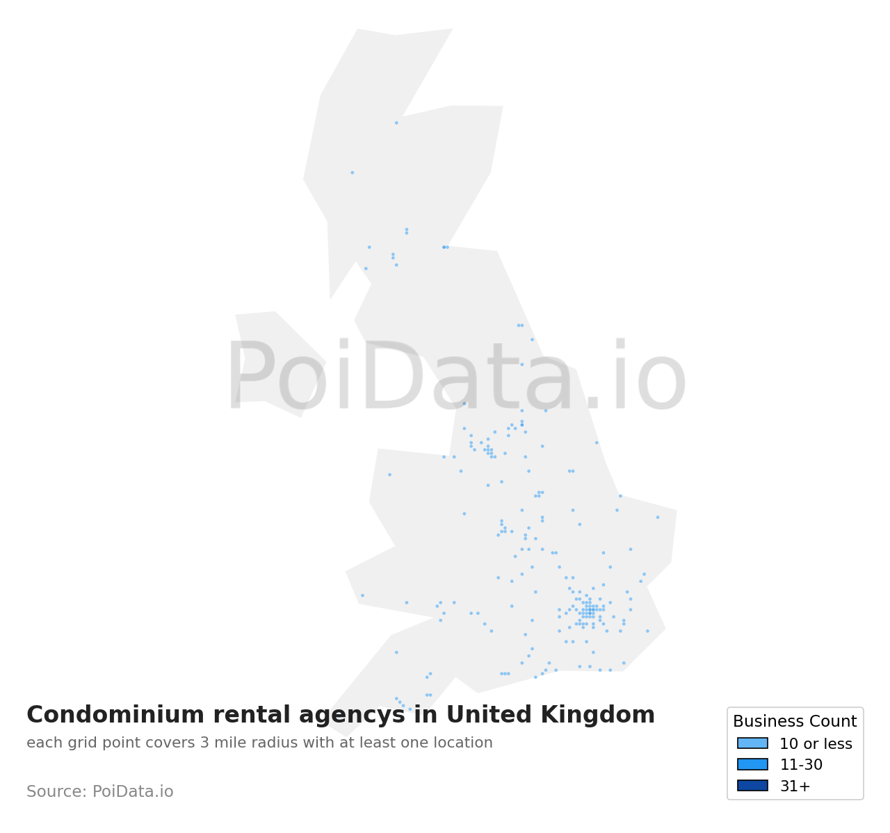 Condominium rental agency density map for United Kingdom