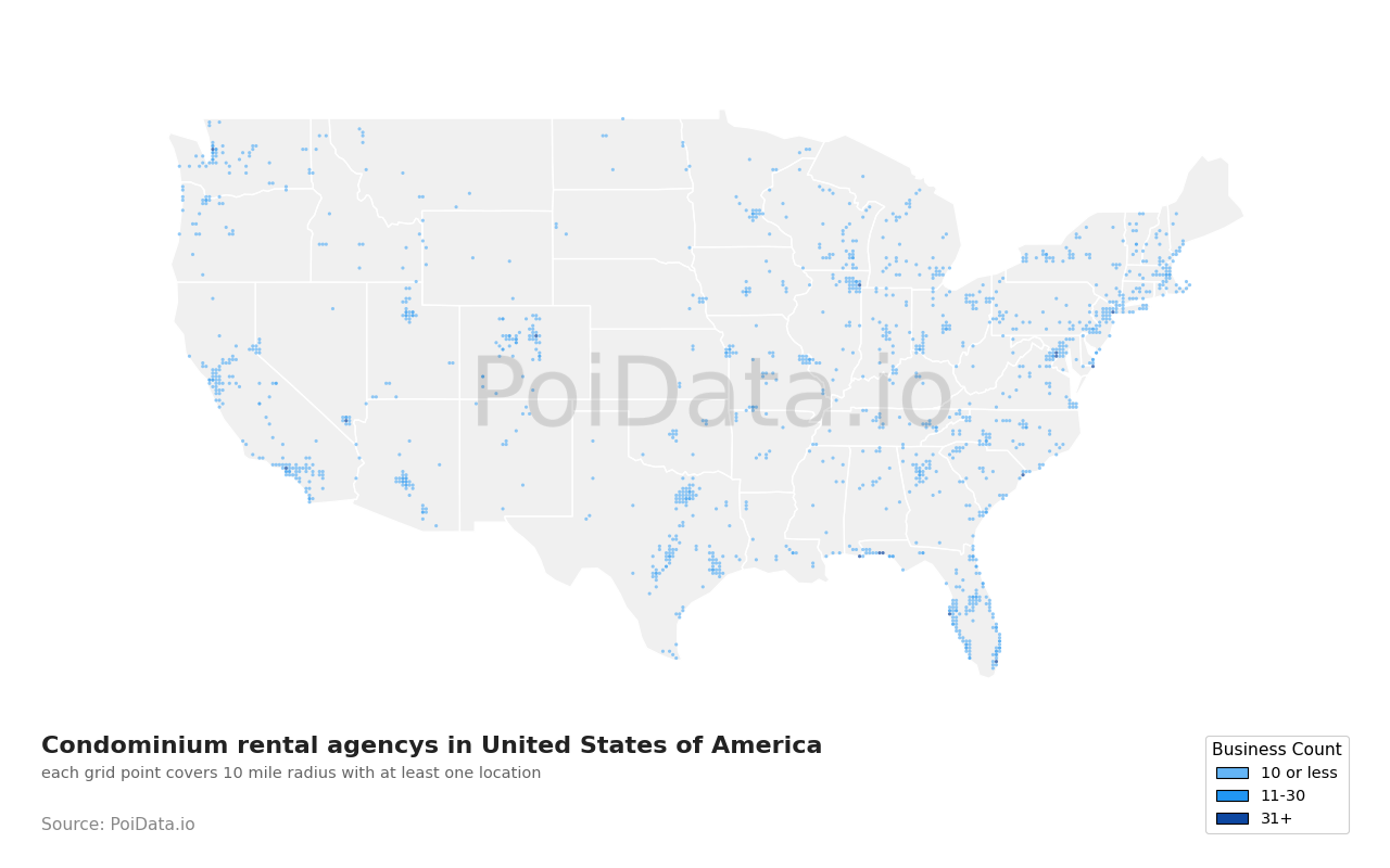 Condominium rental agency density map for United States