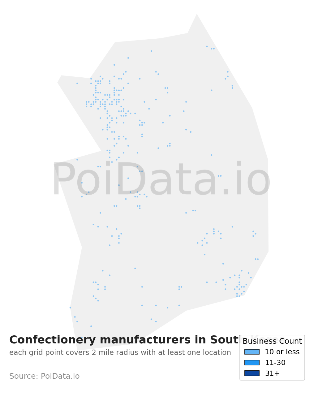 Confectionery manufacturer density map for South Korea