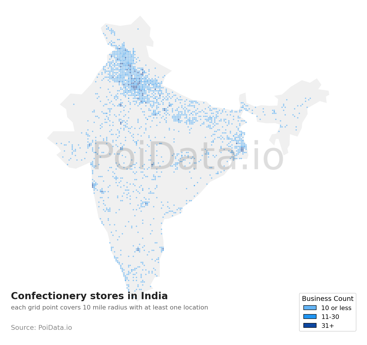 Confectionery store density map for India