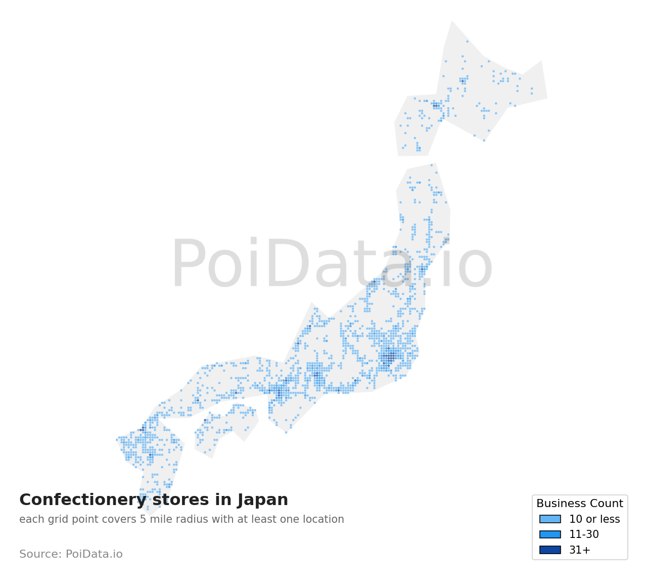 Confectionery store density map for Japan