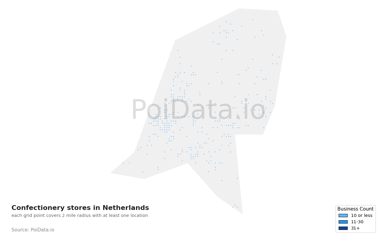 Confectionery store density map for Netherlands