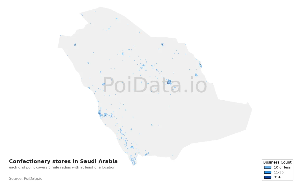 Confectionery store density map for Saudi Arabia