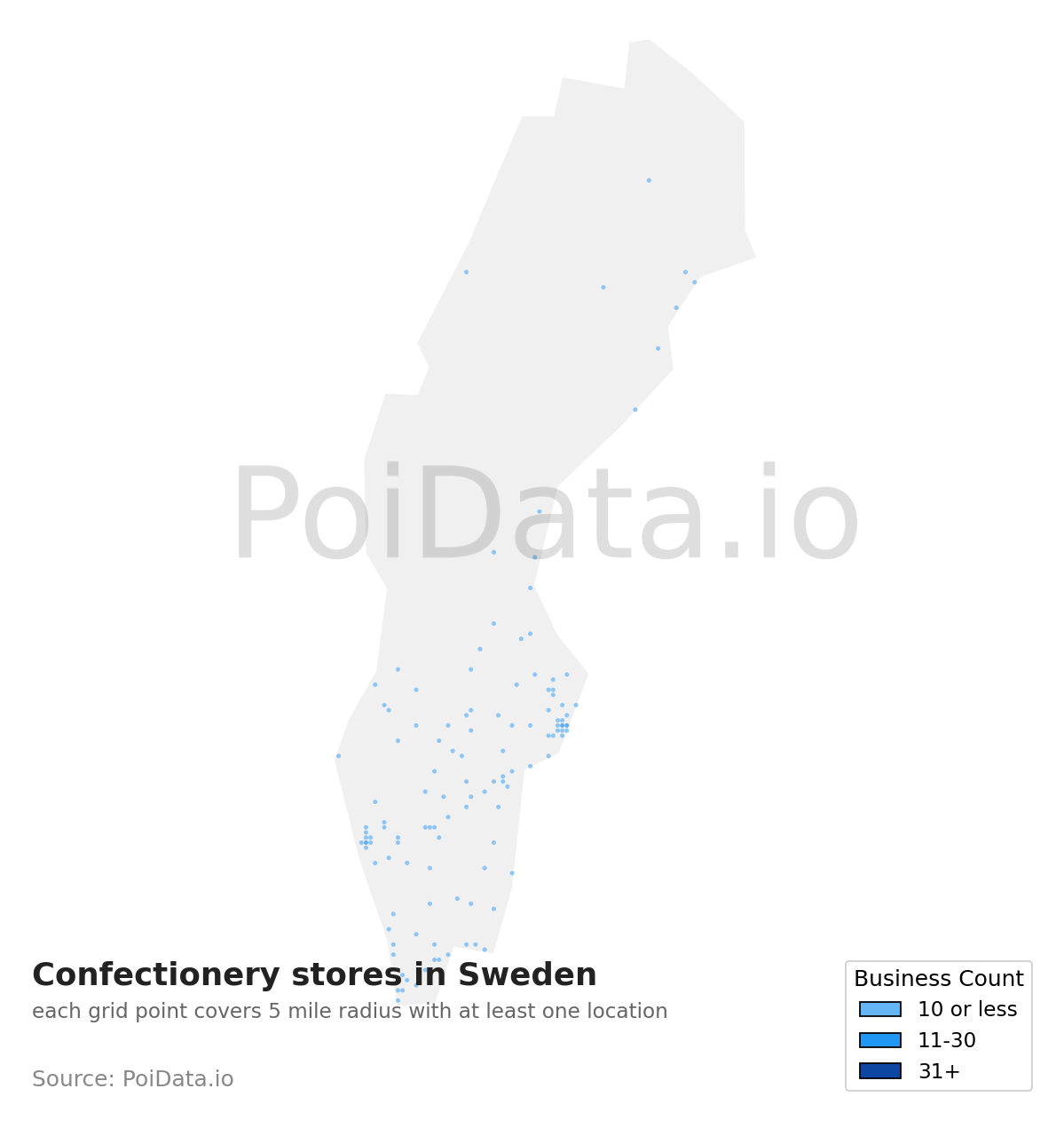 Confectionery store density map for Sweden