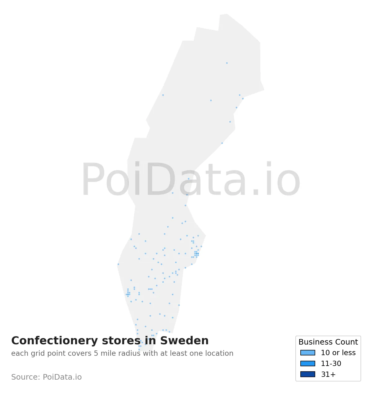 Confectionery store density map for Sweden