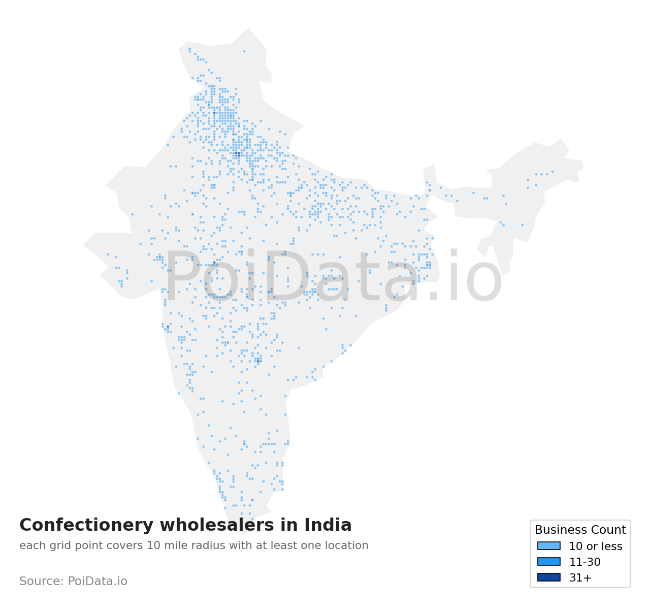 Confectionery wholesaler density map for India