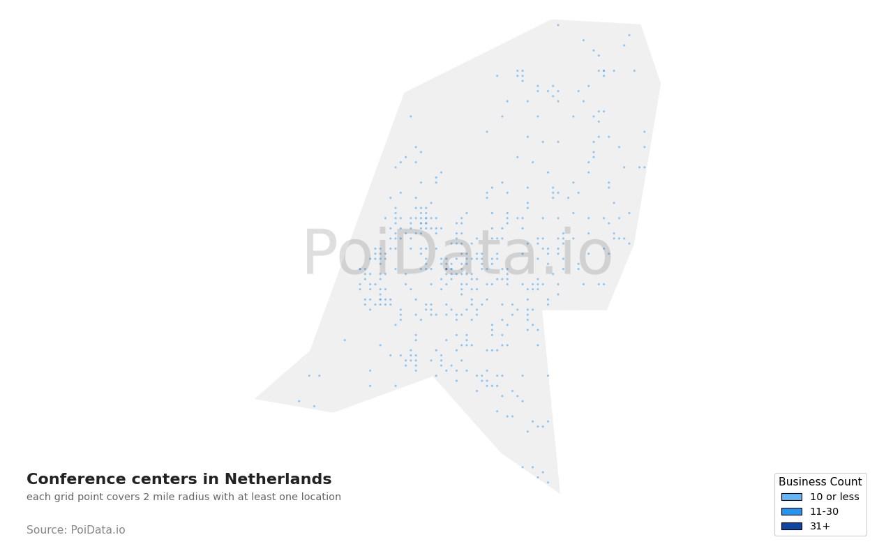 Conference center density map for Netherlands