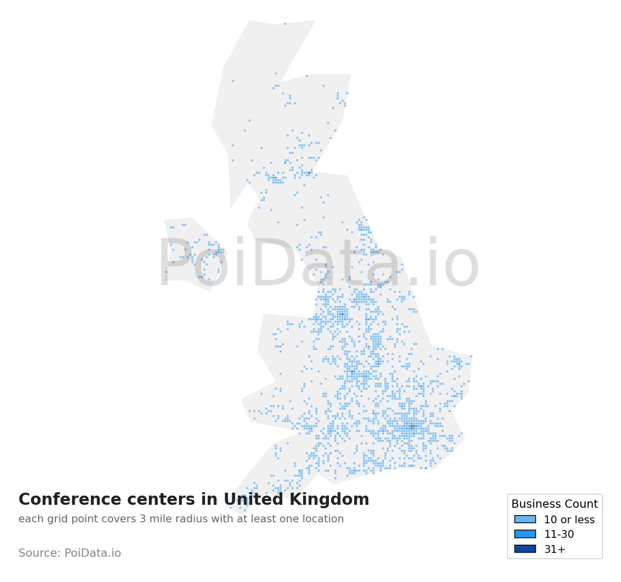 Conference center density map for United Kingdom