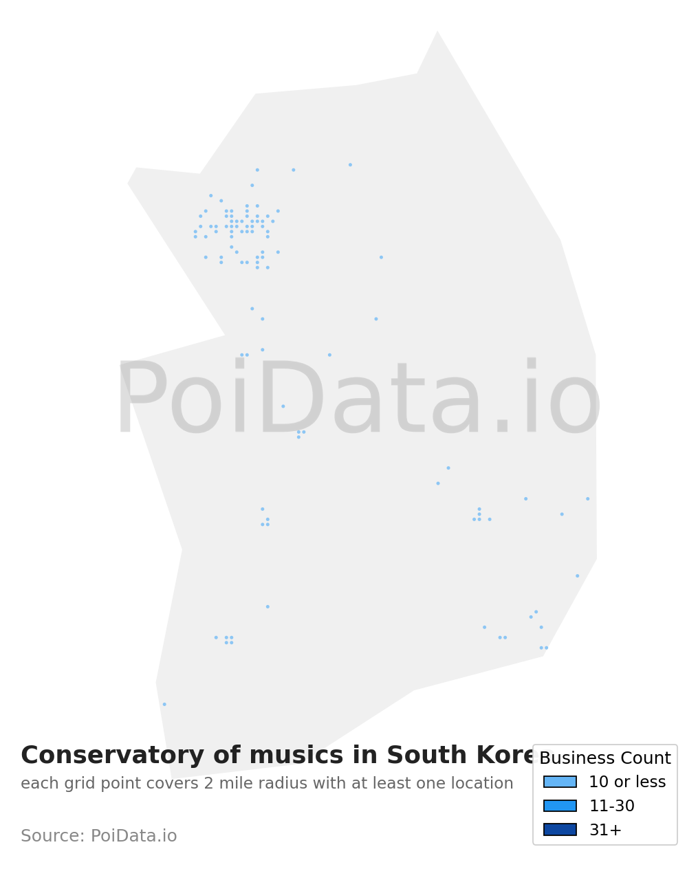 Conservatory of music density map for South Korea