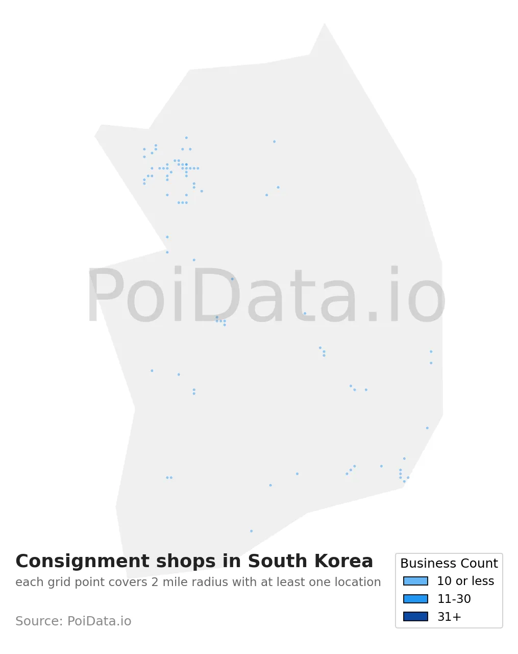 Consignment shop density map for South Korea