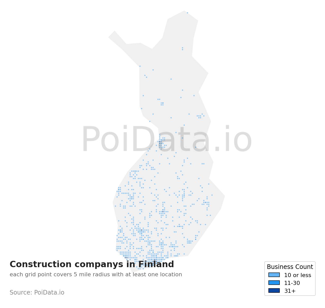 Construction company density map for Finland