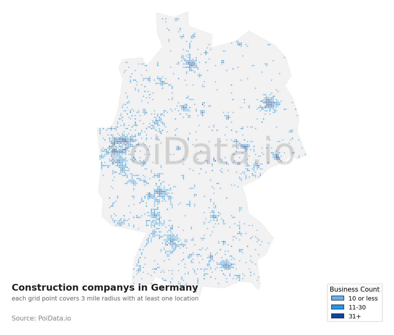 Construction company density map for Germany