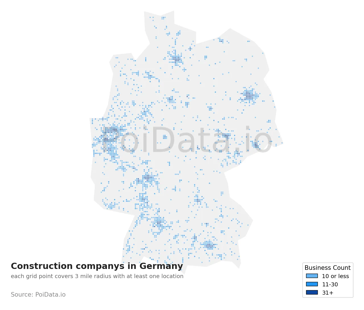 Construction company density map for Germany