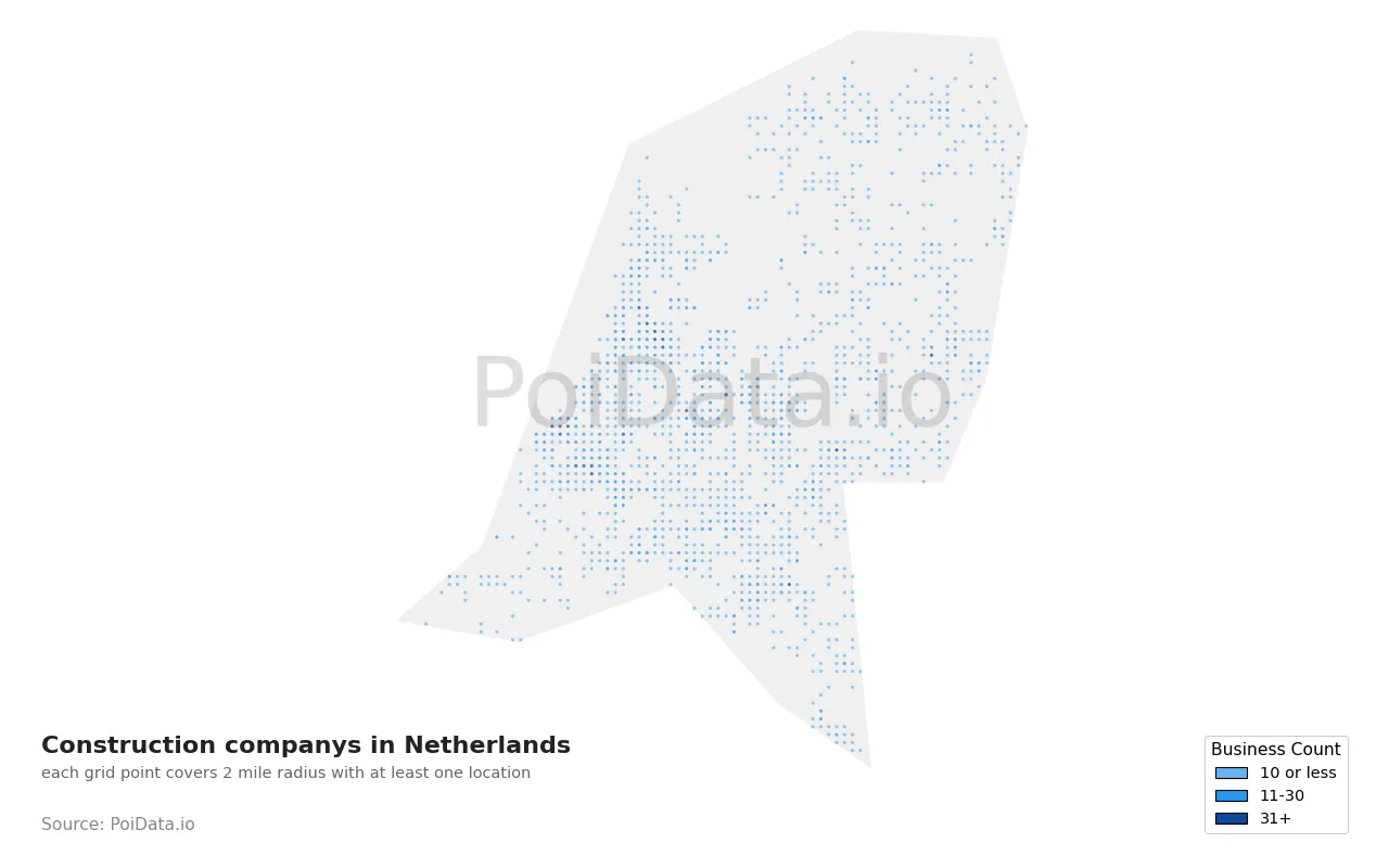 Construction company density map for Netherlands
