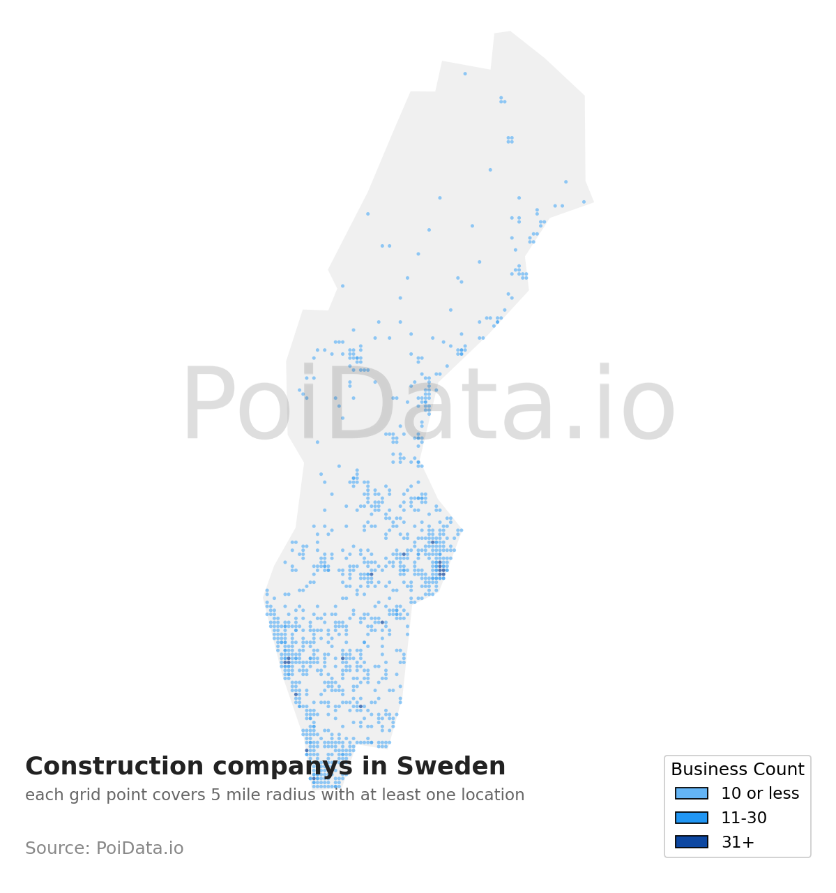 Construction company density map for Sweden