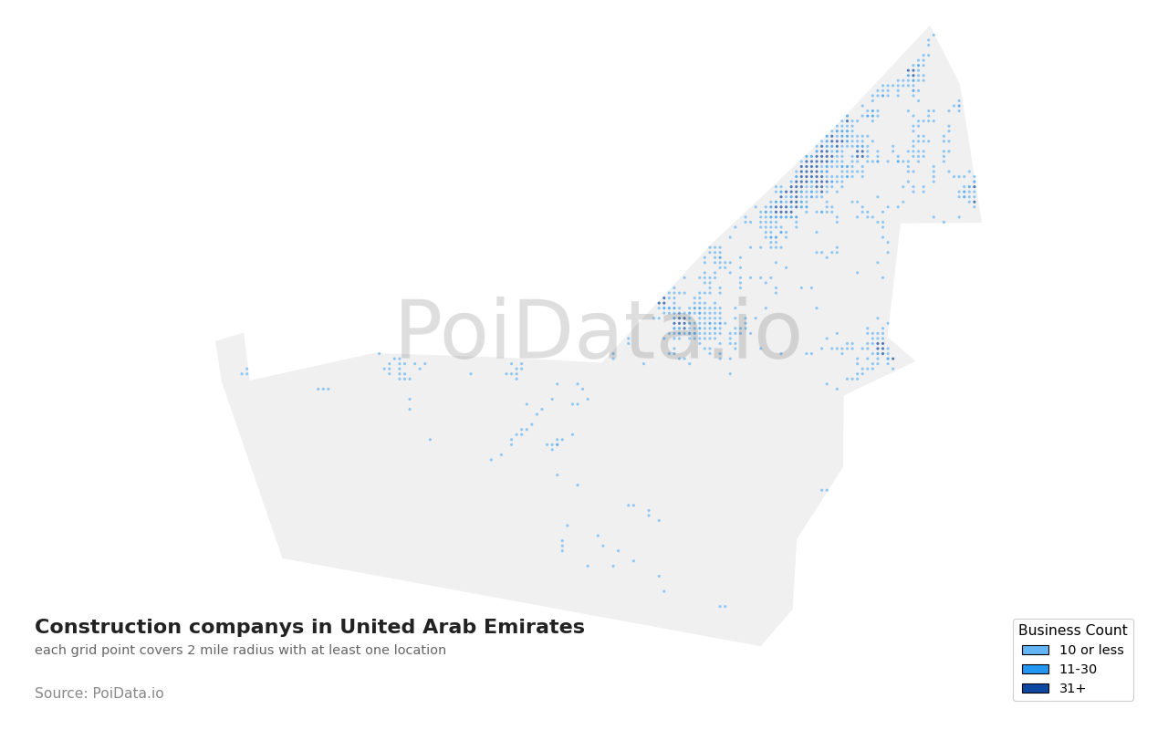 Construction company density map for United Arab Emirates