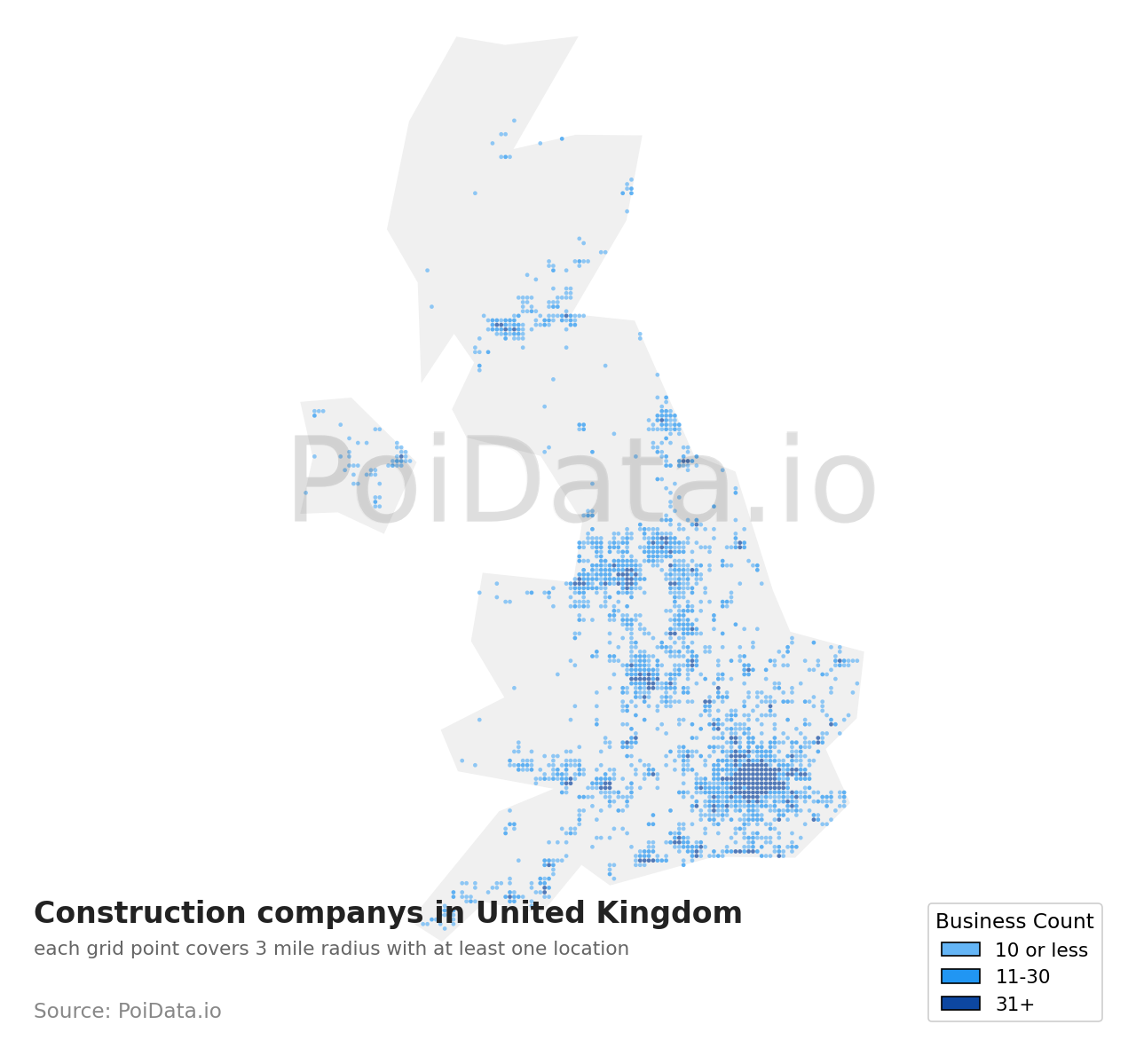 Construction company density map for United Kingdom