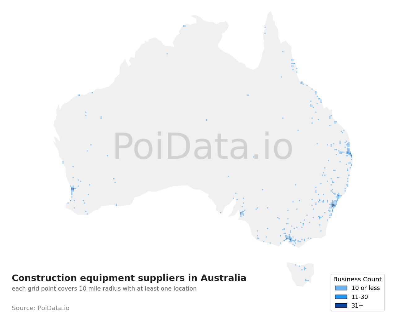 Construction equipment supplier density map for Australia