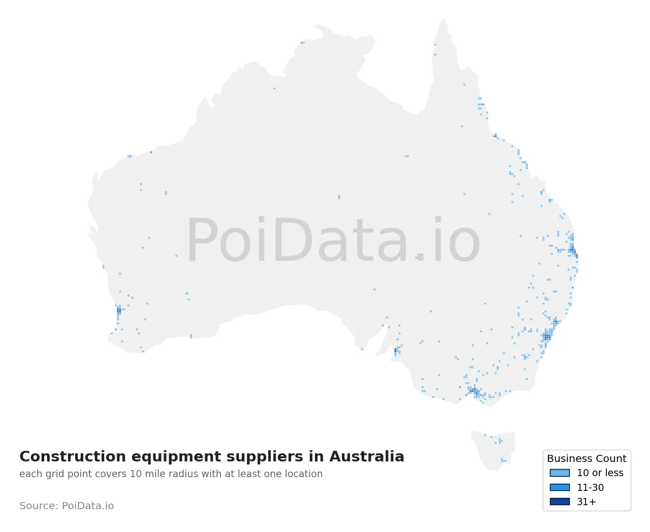 Construction equipment supplier density map for Australia