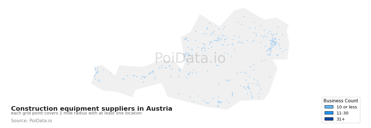 Construction equipment supplier density map for Austria