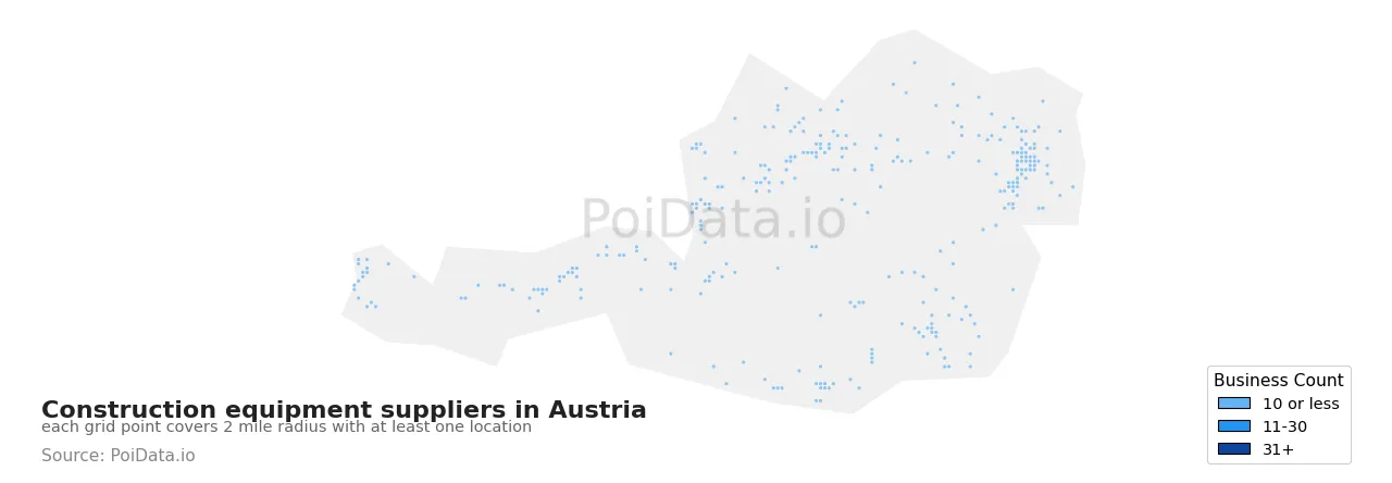 Construction equipment supplier density map for Austria