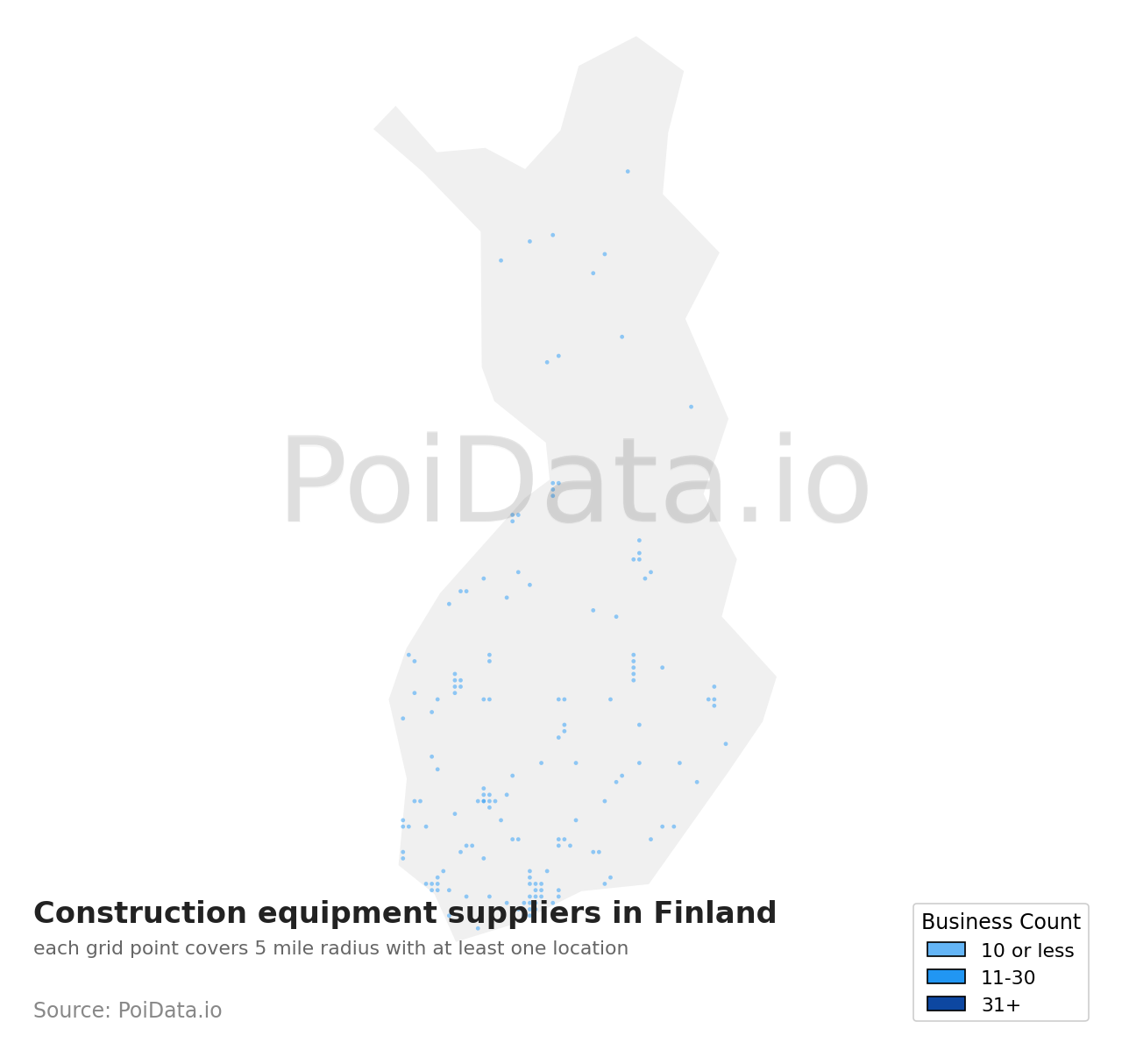 Construction equipment supplier density map for Finland