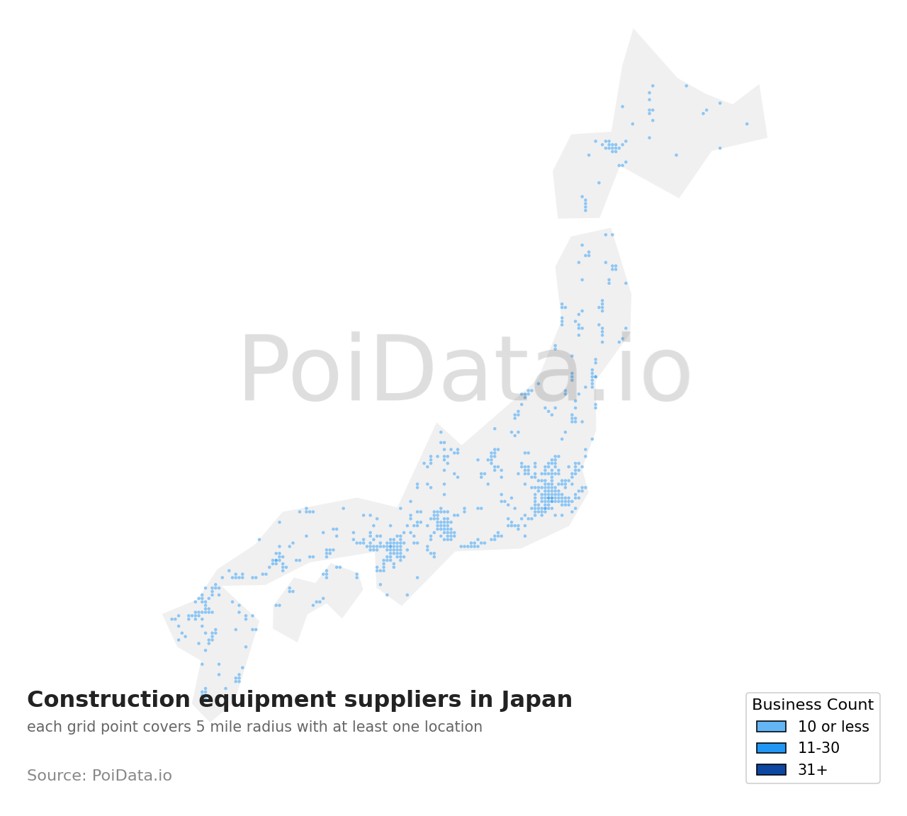 Construction equipment supplier density map for Japan