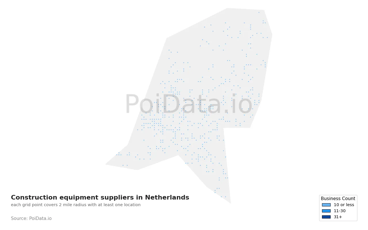 Construction equipment supplier density map for Netherlands