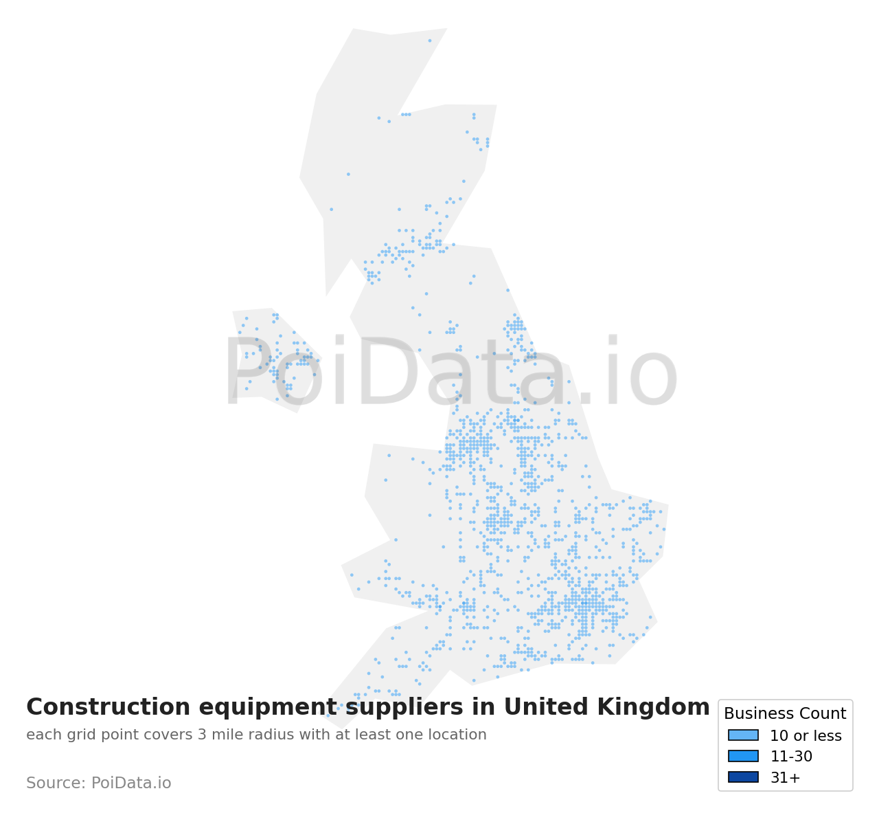 Construction equipment supplier density map for United Kingdom