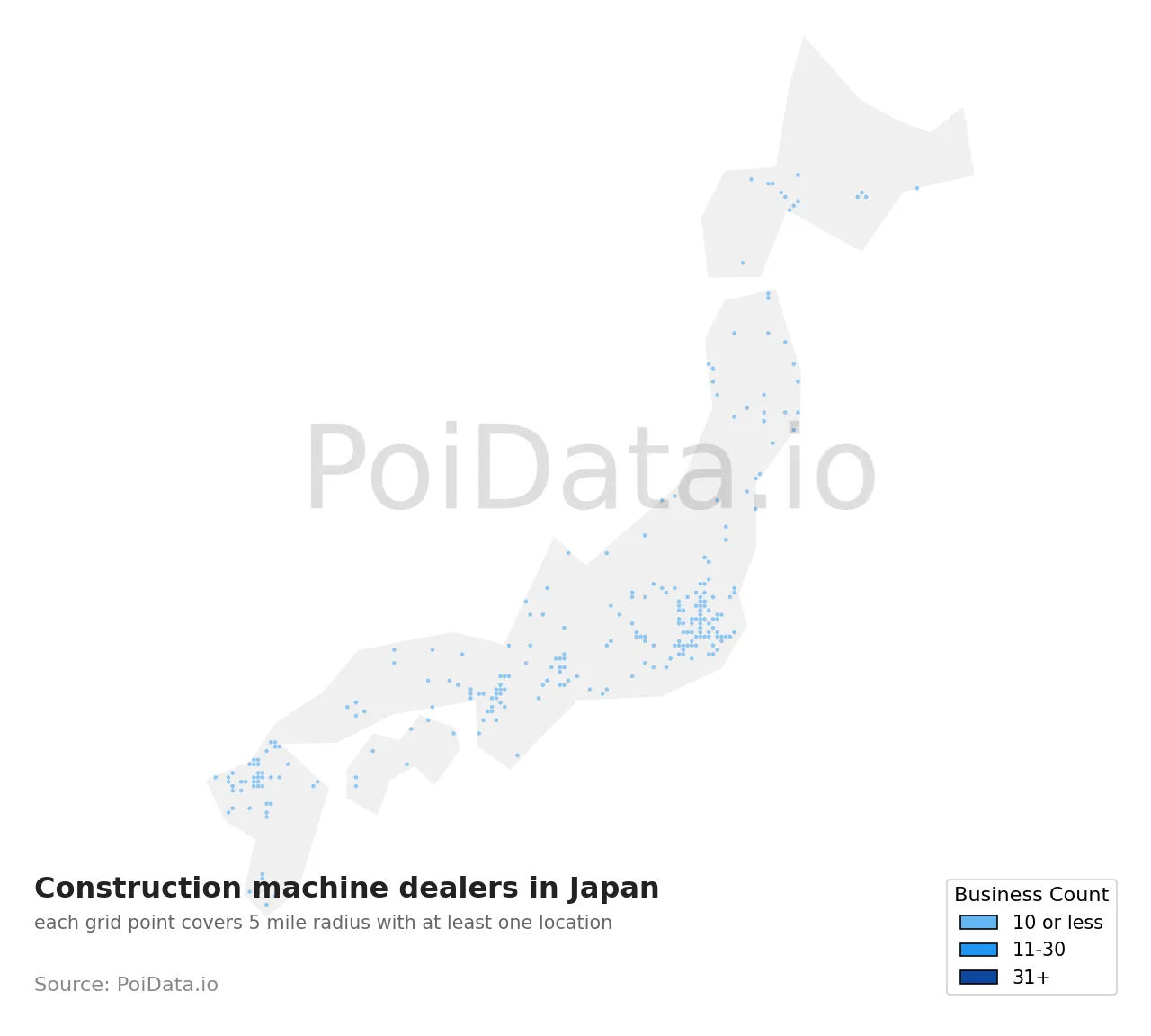 Construction machine dealer density map for Japan