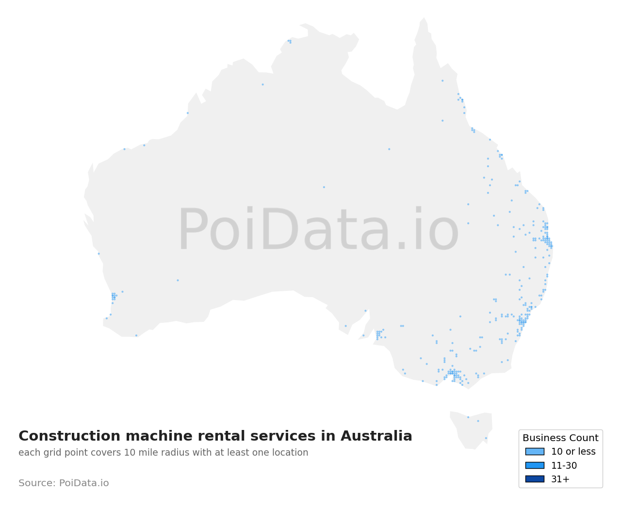 Construction machine rental service density map for VIC, Australia