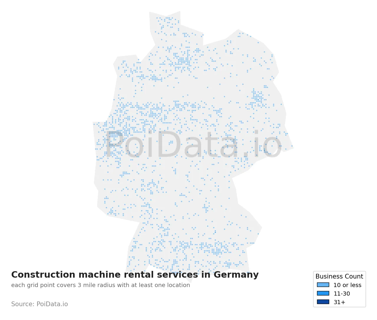 Construction machine rental service density map for Germany
