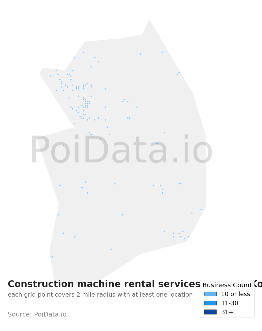 Construction machine rental service density map for South Korea