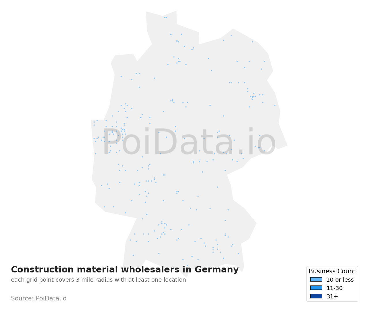 Construction material wholesaler density map for Germany